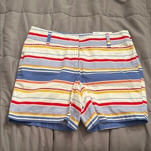 LOFT Red and Yellow Bermudas with Colorful Stripes